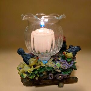 Cool Vintage Whimsical Bird Garden Wheelbarrow Candle Holder Tabletop Decor